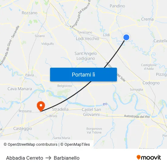 Abbadia Cerreto to Barbianello map