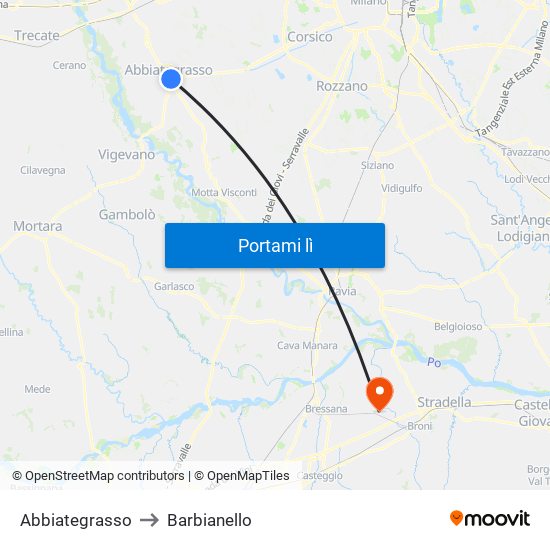 Abbiategrasso to Barbianello map