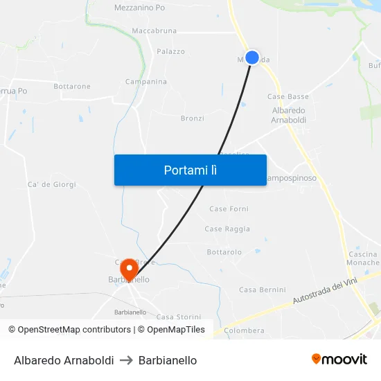 Albaredo Arnaboldi to Barbianello map