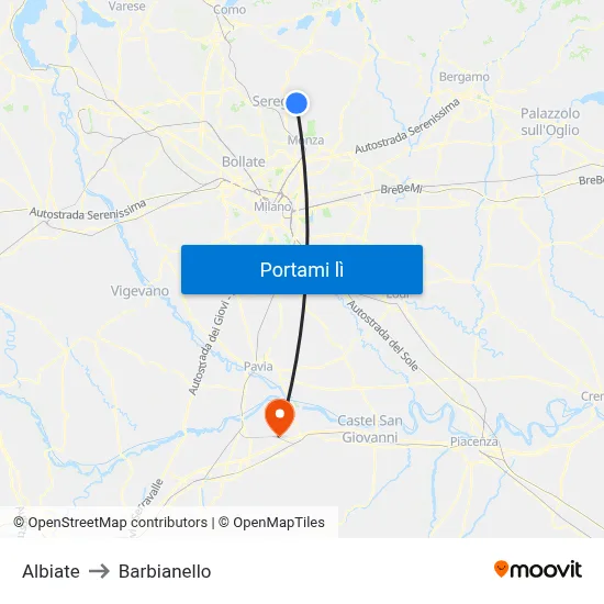 Albiate to Barbianello map