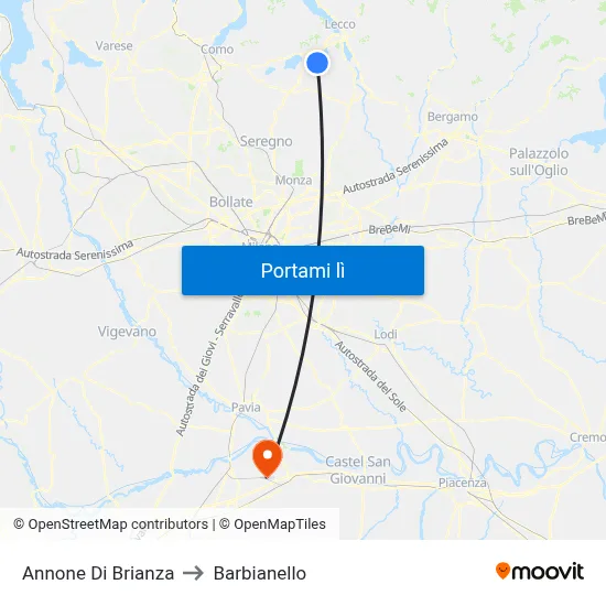 Annone Di Brianza to Barbianello map