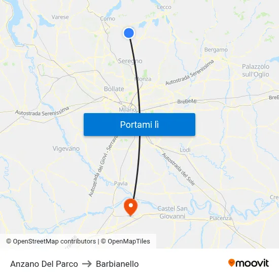 Anzano Del Parco to Barbianello map