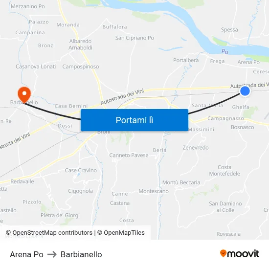 Arena Po to Barbianello map