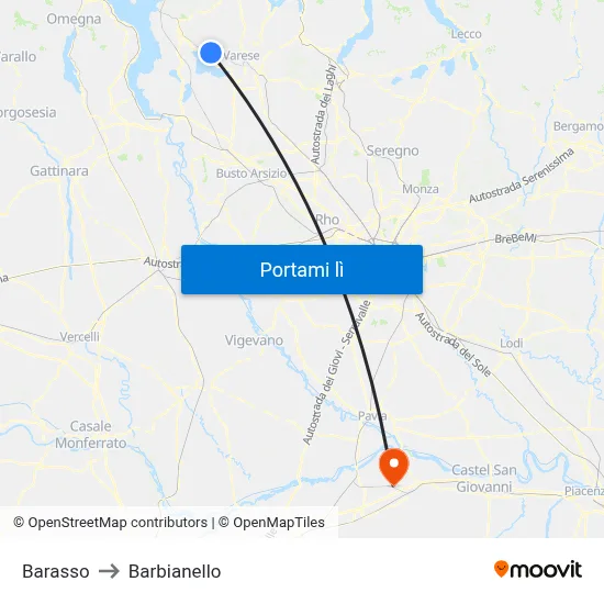 Barasso to Barbianello map