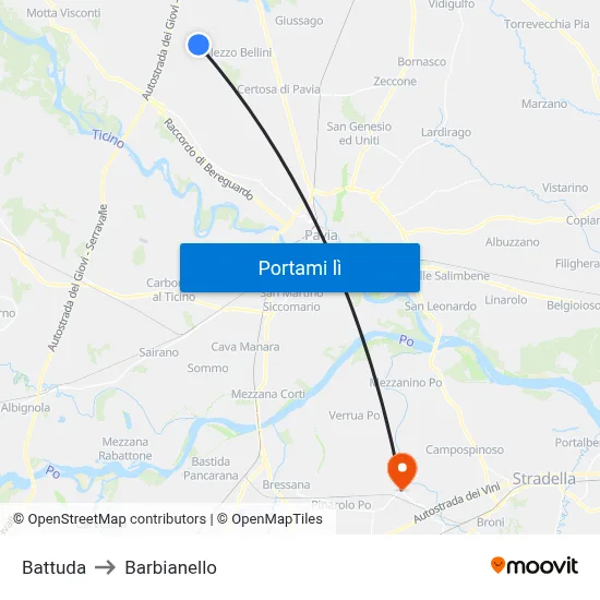 Battuda to Barbianello map