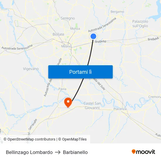 Bellinzago Lombardo to Barbianello map
