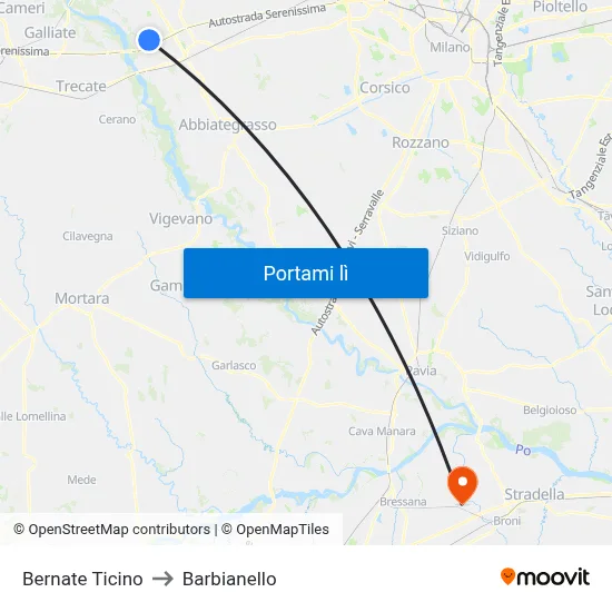 Bernate Ticino to Barbianello map
