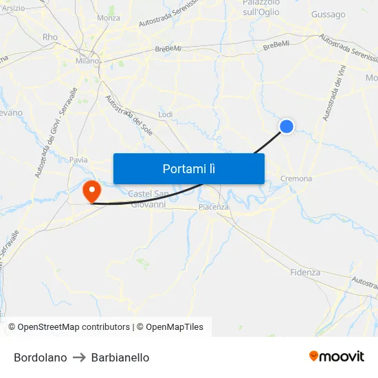Bordolano to Barbianello map