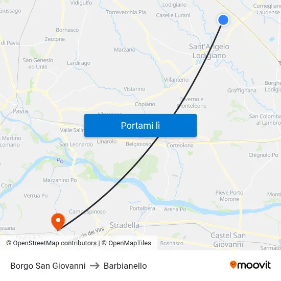 Borgo San Giovanni to Barbianello map