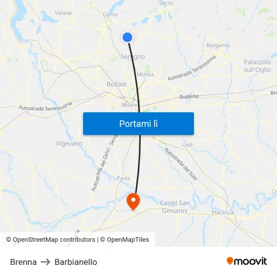 Brenna to Barbianello map