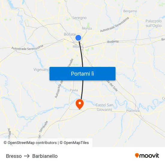 Bresso to Barbianello map