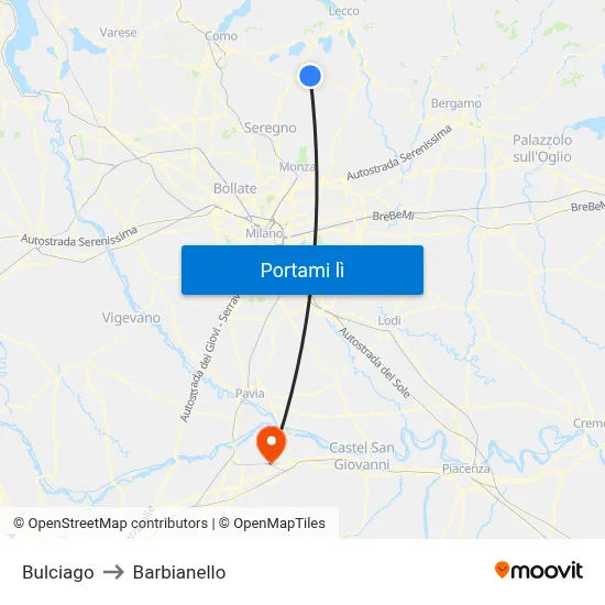 Bulciago to Barbianello map