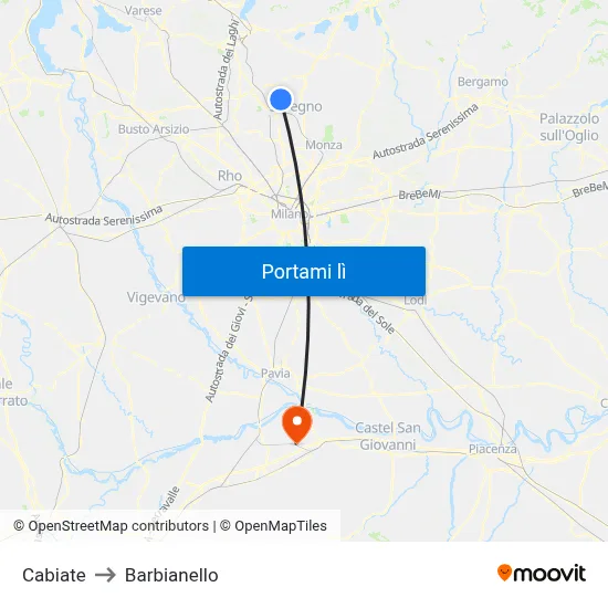 Cabiate to Barbianello map