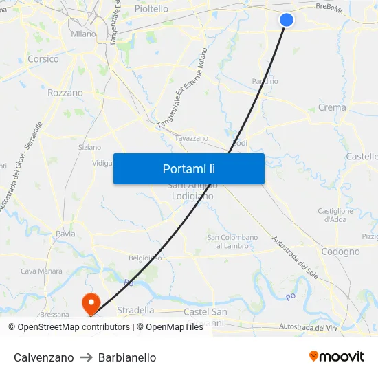 Calvenzano to Barbianello map
