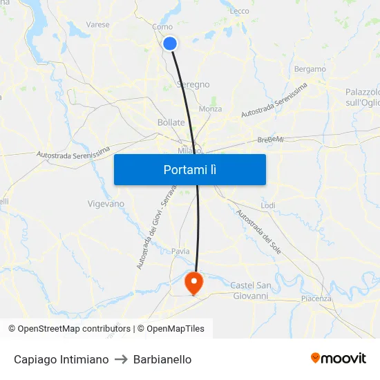 Capiago Intimiano to Barbianello map