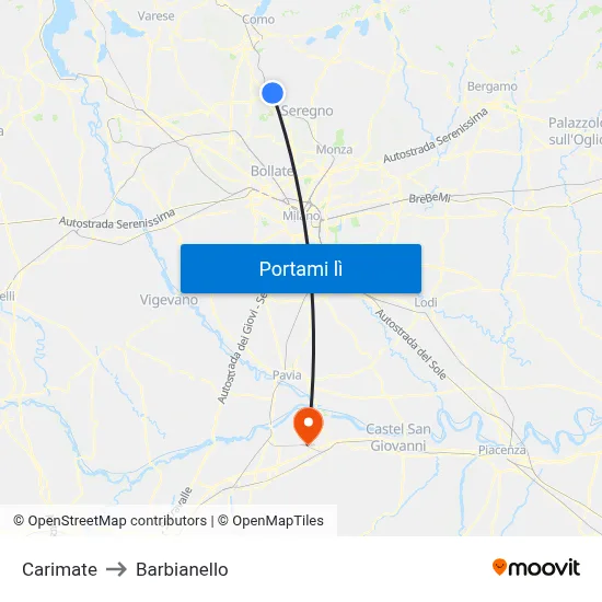 Carimate to Barbianello map