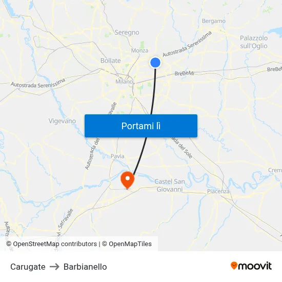 Carugate to Barbianello map
