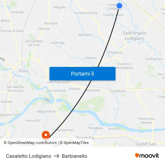 Casaletto Lodigiano to Barbianello map
