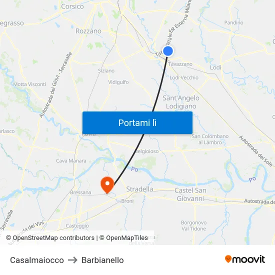 Casalmaiocco to Barbianello map