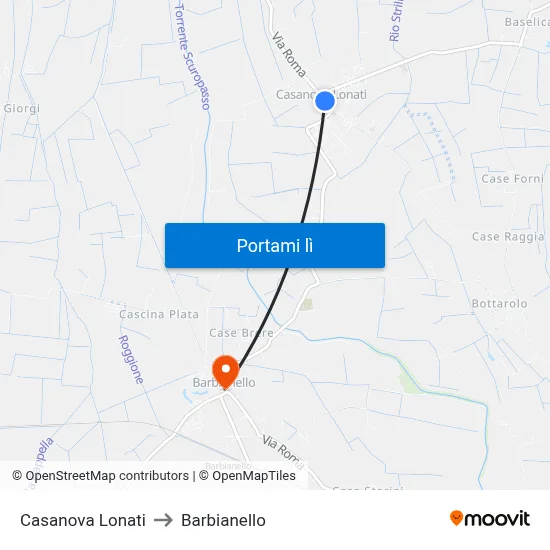 Casanova Lonati to Barbianello map