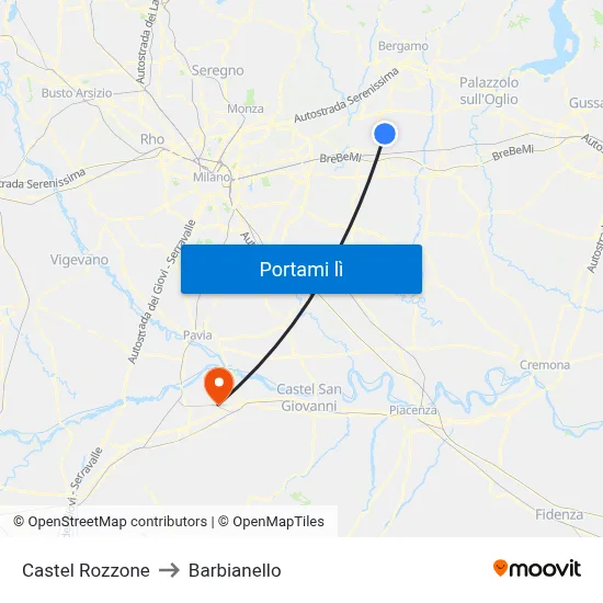Castel Rozzone to Barbianello map