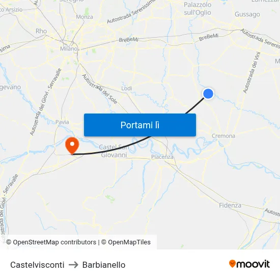 Castelvisconti to Barbianello map