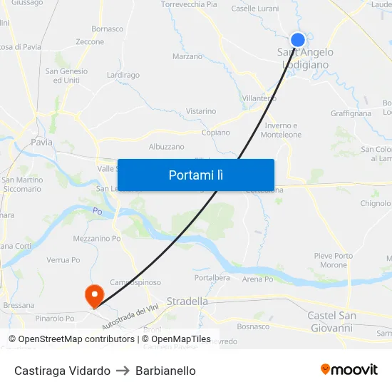 Castiraga Vidardo to Barbianello map