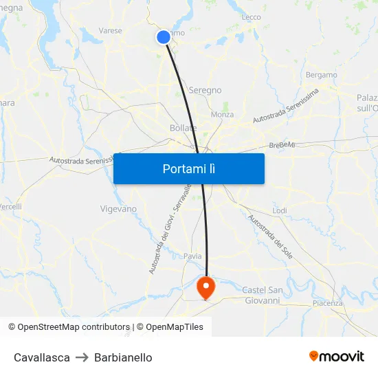 Cavallasca to Barbianello map