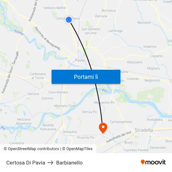Certosa Di Pavia to Barbianello map