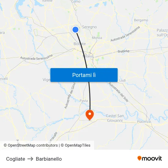 Cogliate to Barbianello map