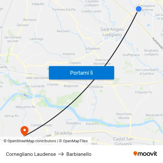 Cornegliano Laudense to Barbianello map