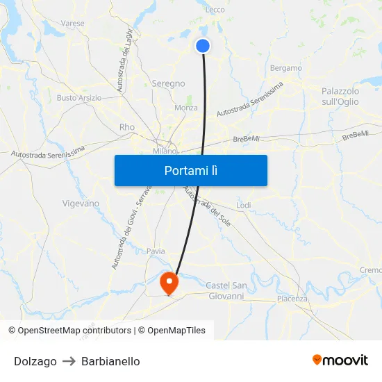 Dolzago to Barbianello map