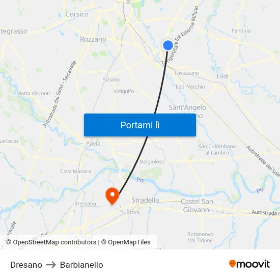 Dresano to Barbianello map