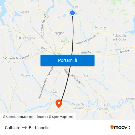 Galbiate to Barbianello map