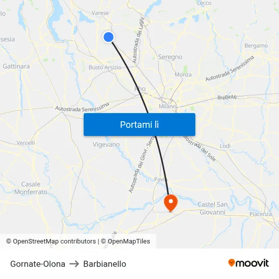 Gornate-Olona to Barbianello map
