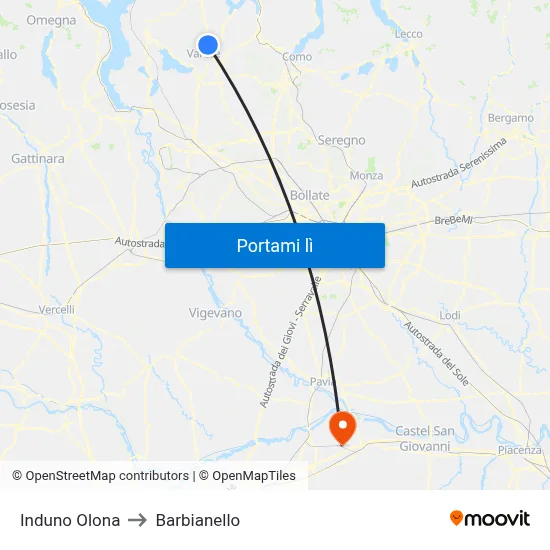 Induno Olona to Barbianello map