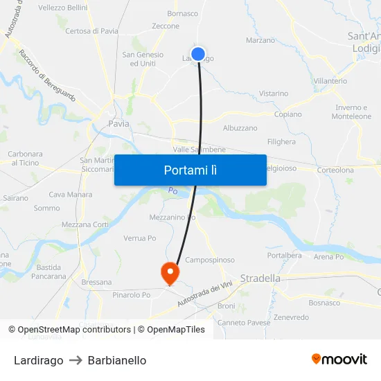 Lardirago to Barbianello map