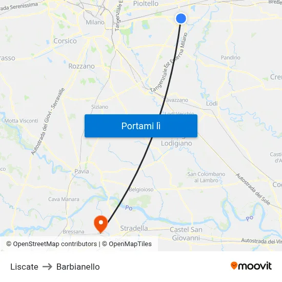 Liscate to Barbianello map
