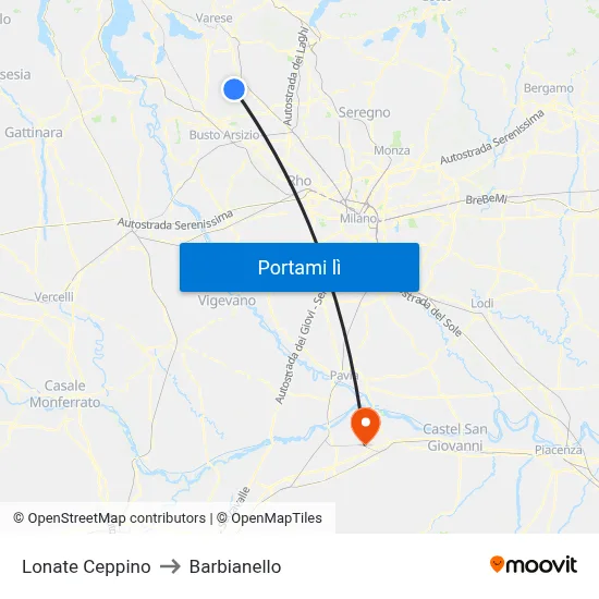 Lonate Ceppino to Barbianello map