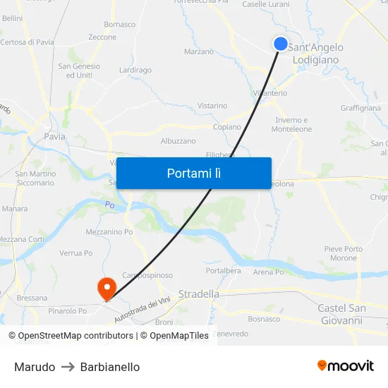 Marudo to Barbianello map