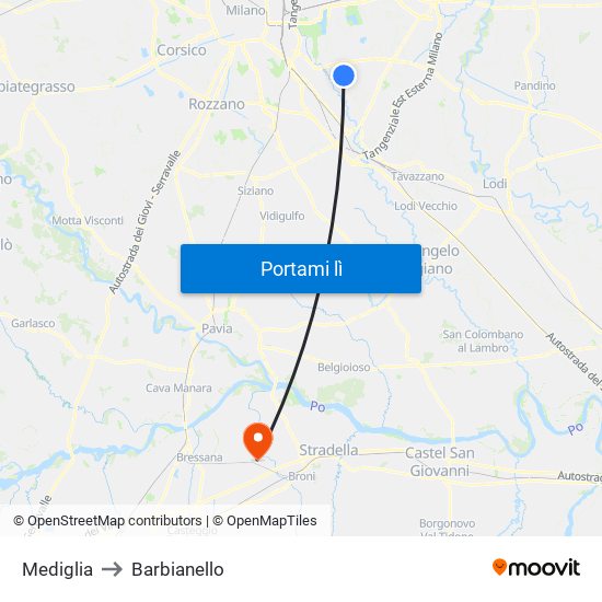 Mediglia to Barbianello map