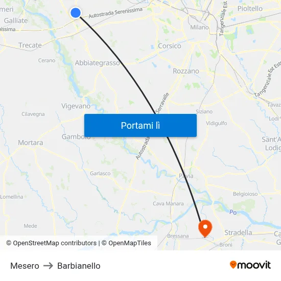Mesero to Barbianello map