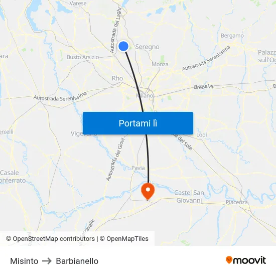 Misinto to Barbianello map