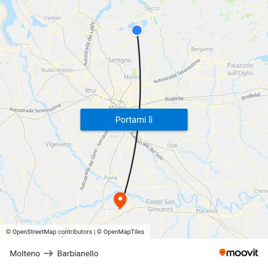 Molteno to Barbianello map