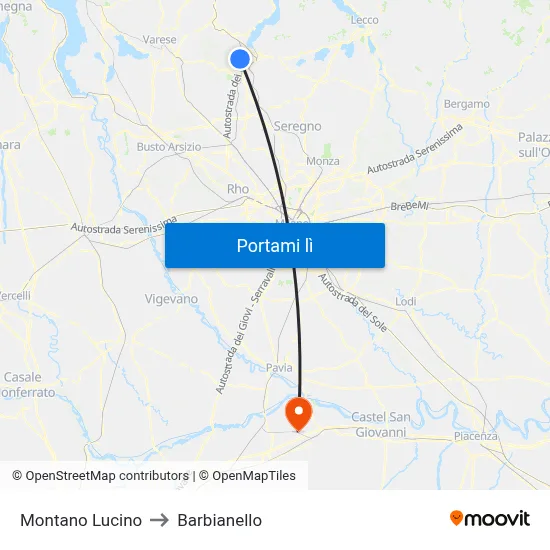 Montano Lucino to Barbianello map
