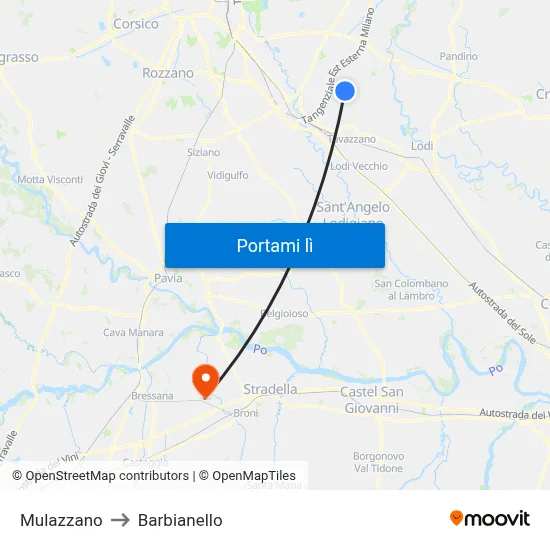 Mulazzano to Barbianello map