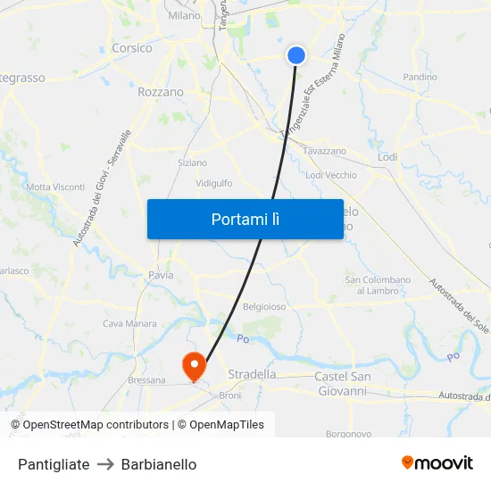 Pantigliate to Barbianello map