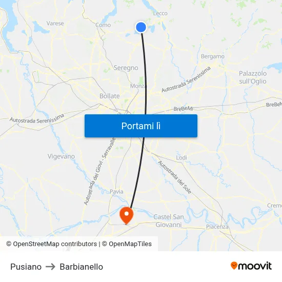 Pusiano to Barbianello map