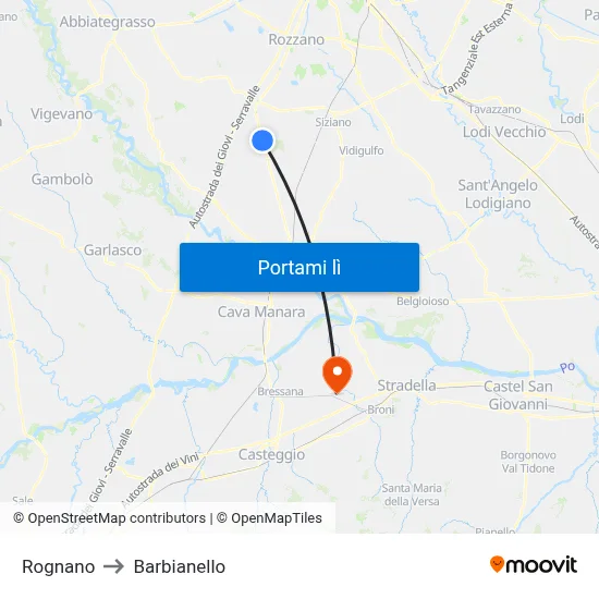 Rognano to Barbianello map