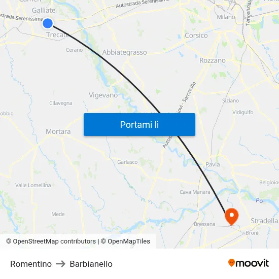 Romentino to Barbianello map